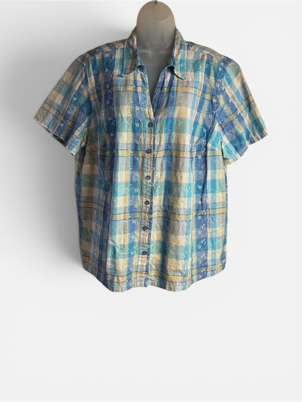 SUMMER Cotton Short Sleeve Button-Down Top Embroidery  PLUS:  22/24    #2